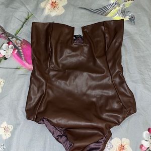 Brown faux leather Zara body suit